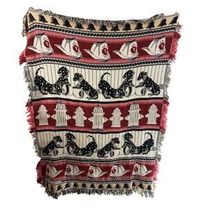 Vintage Crown Crafts Dalmatian Dog Fireman Hydrant Bell Tapestry Blanket Throw